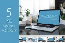 5种苹果笔记本电脑 MacBook 场景样机模型