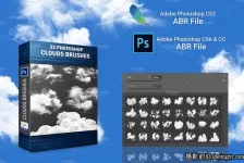32种高分辨率白云云彩笔刷绘画画笔 Clouds Brushes