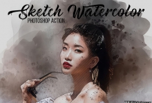 现代水彩素描绘画PS动作 Sketch Watercolor Photoshop Action