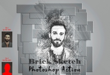 逼真墙面拼图素描绘画PS动作 Brick Sketch Photoshop Action