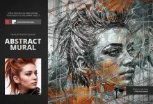Photoshop 抽象壁画墙画绘画效果特效动作模板-支持中文版PS