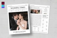 可打印的优雅婚礼请柬报纸主题宣传单InDesign模板