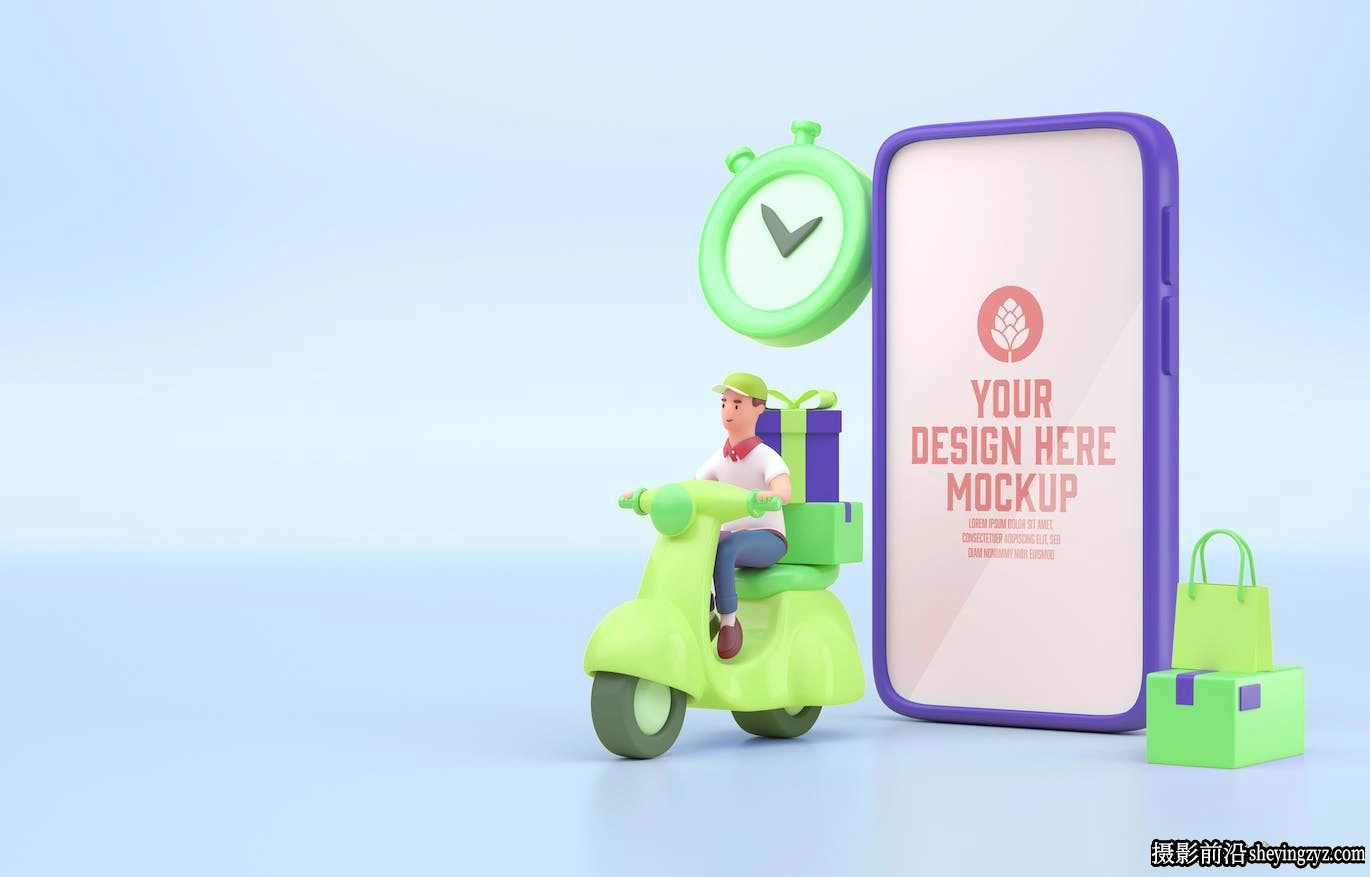 送货快递3D概念场景样机,快递员样机,概念样机模型