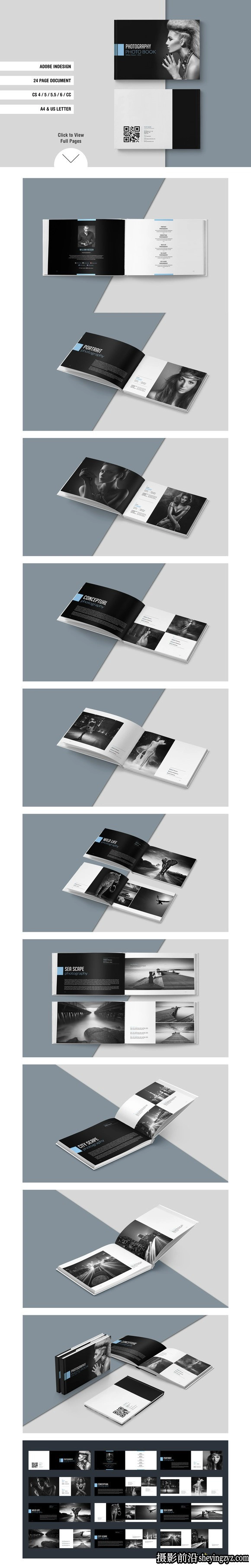 摄影师作品集时尚画册设计4套InDesign模板