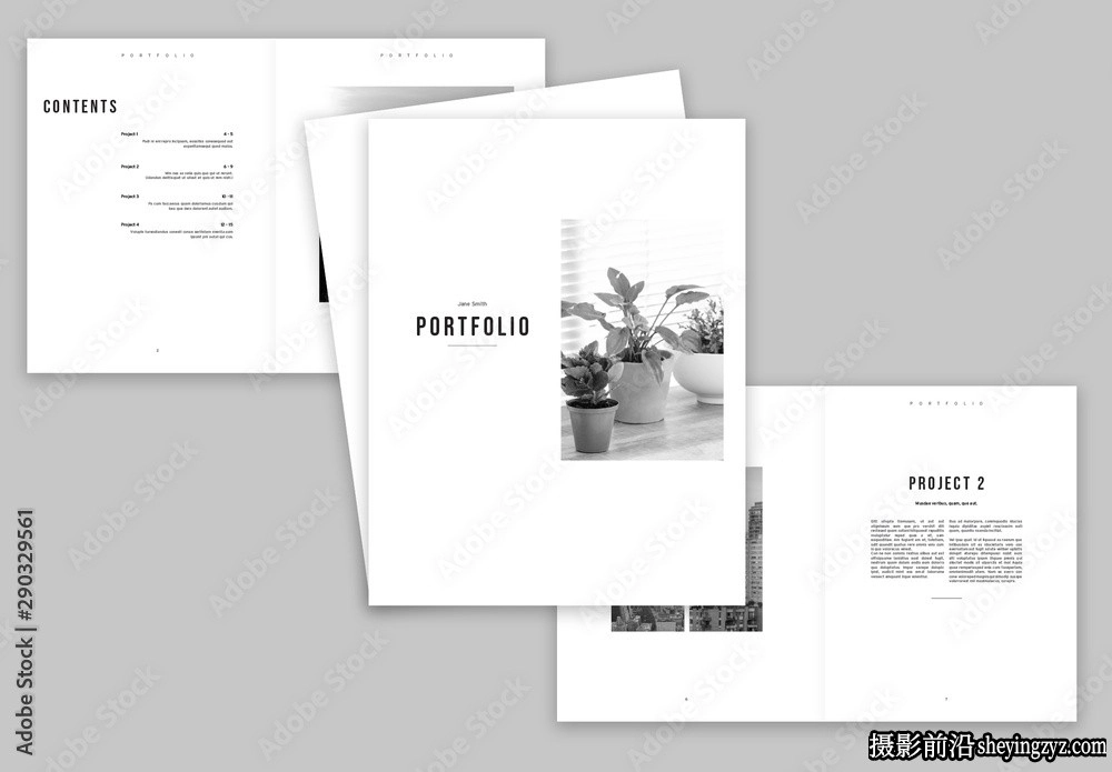 极简黑白摄影作品集排版布局InDesign模板