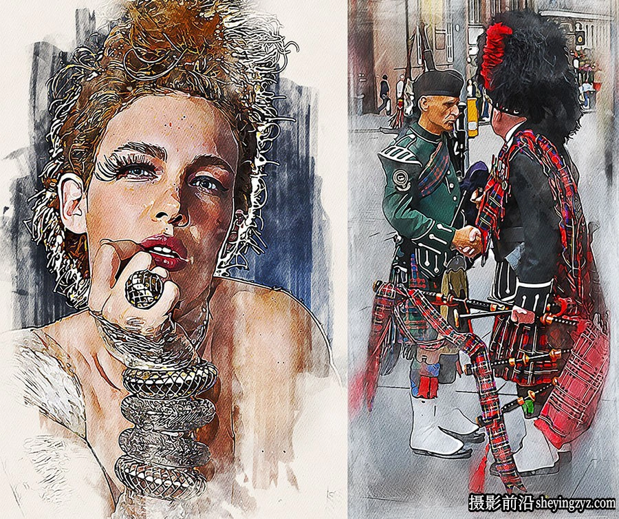 水彩画风格PS动作 Watercolor Illustration Action 附视频教程