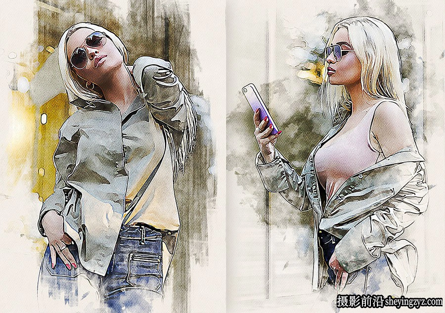 水彩画风格PS动作 Watercolor Illustration Action 附视频教程