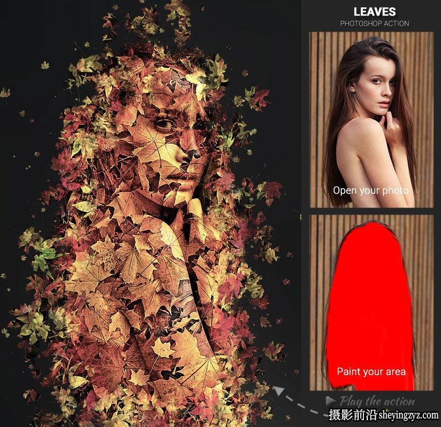 树叶伪装PS特效动作 Leaves Photoshop Action(附视频教程)