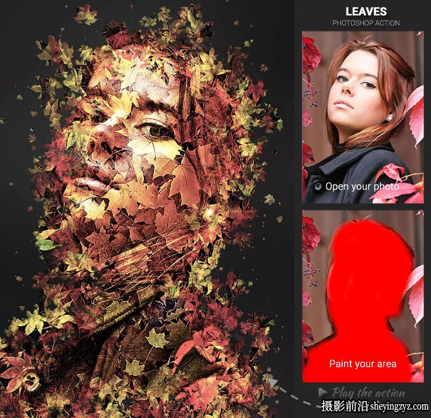 树叶伪装PS特效动作 Leaves Photoshop Action(附视频教程)