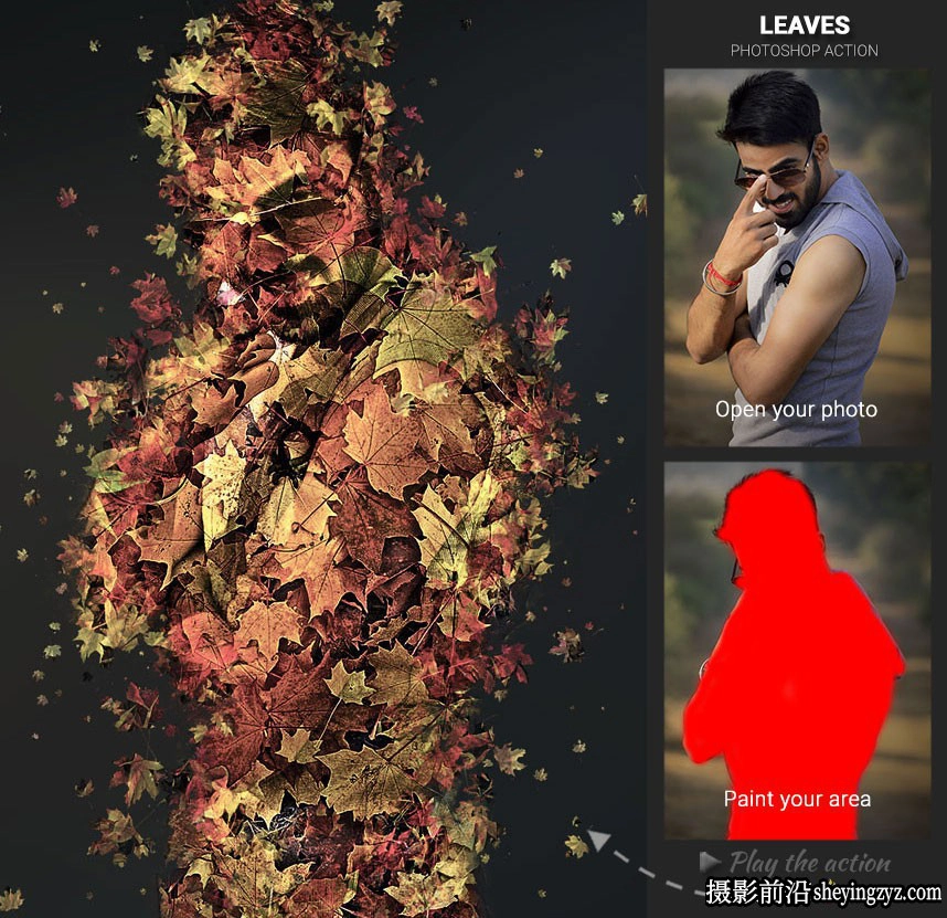 树叶伪装PS特效动作 Leaves Photoshop Action(附视频教程)