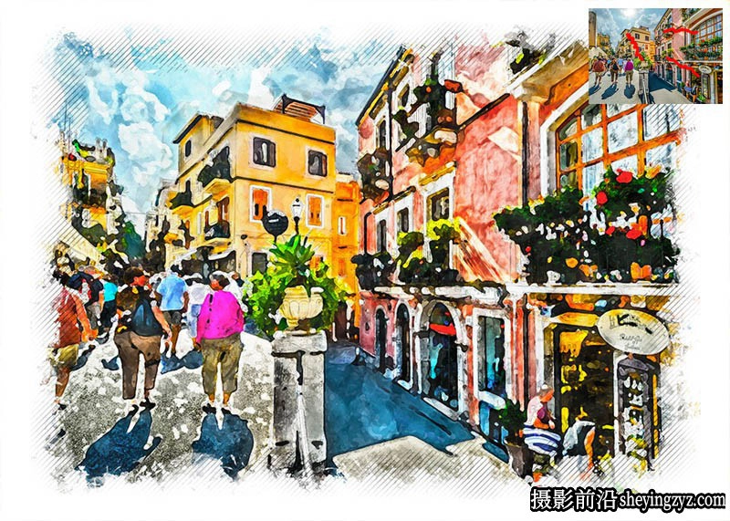 城市肖像风光水彩画PS动作Portrait Watercolor Photoshop Action(附教程)
