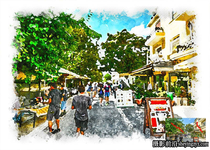 城市肖像风光水彩画PS动作Portrait Watercolor Photoshop Action(附教程)