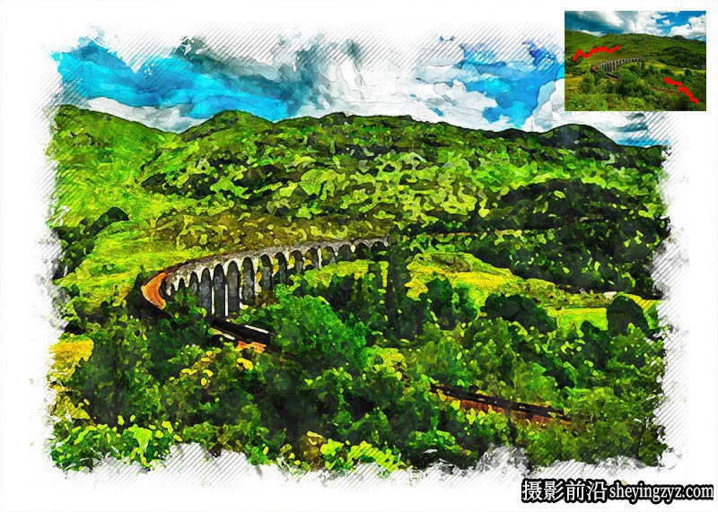 城市肖像风光水彩画PS动作Portrait Watercolor Photoshop Action(附教程)