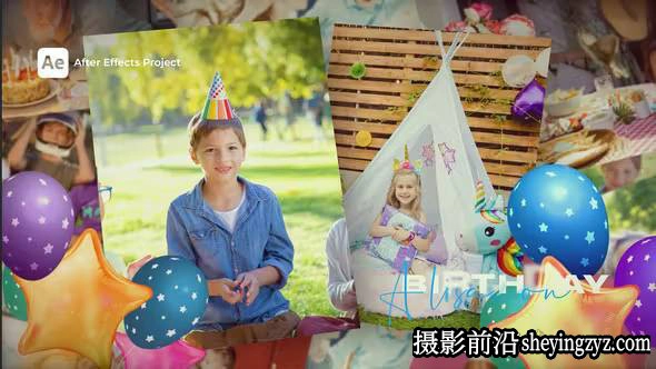 AE模板儿童生日庆祝照片相册片头- Happy Birthday Photo Slideshow-52052995