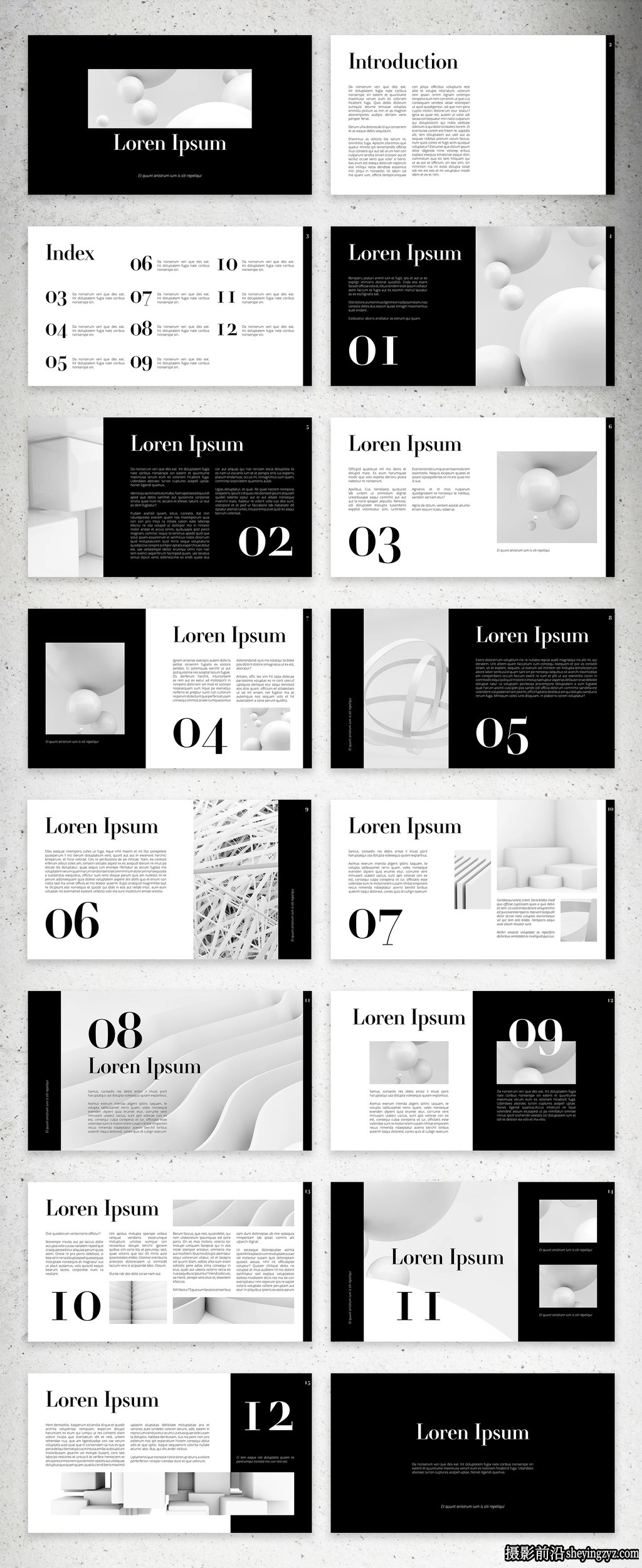 优雅的黑白数字作品集布局InDesign模板