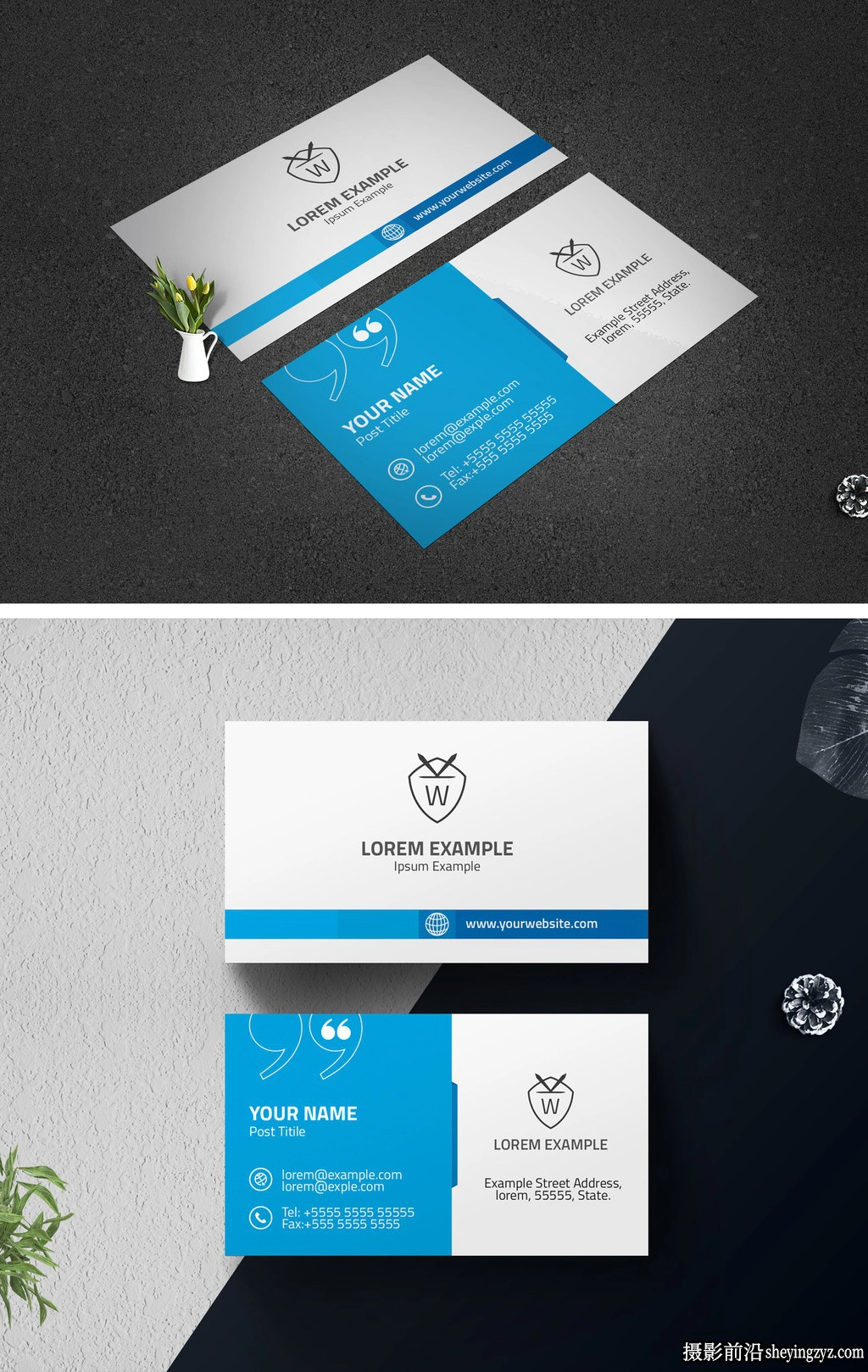 蓝色名片排版布局设计InDesign模板