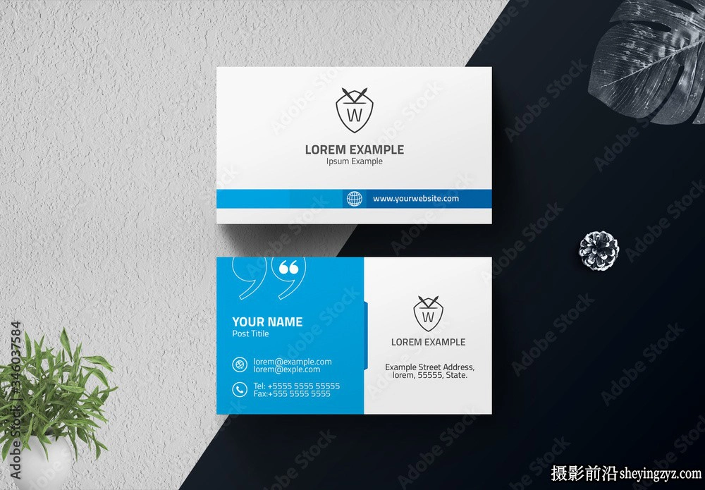 蓝色名片排版布局设计InDesign模板