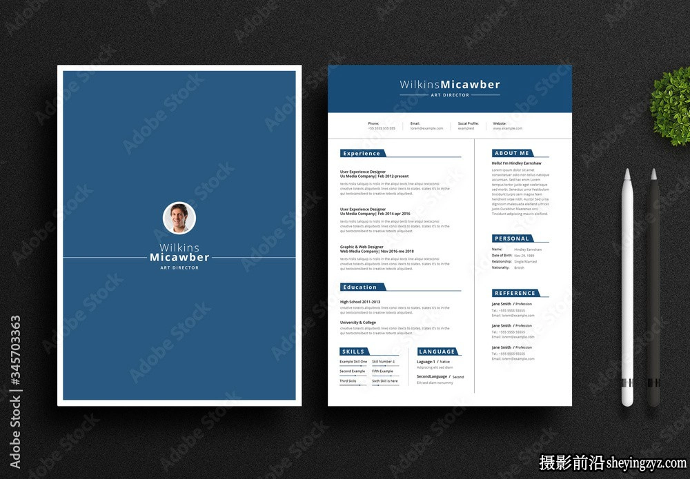 简洁的简历和求职信布局InDesign模板