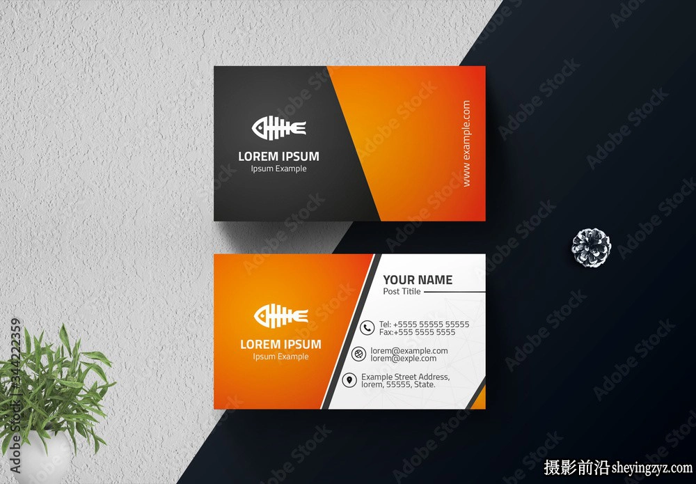 带有橙色色调的名片布局InDesign模板