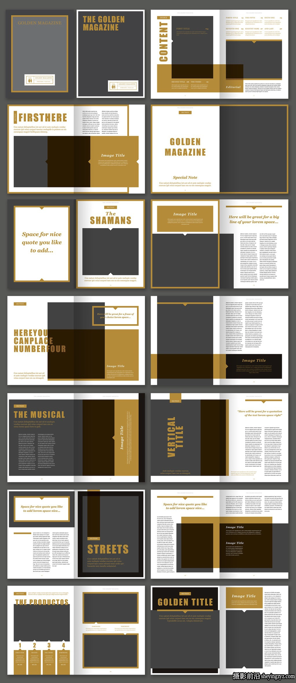 金色版式杂志布局InDesign模板Golden Magazine Layout