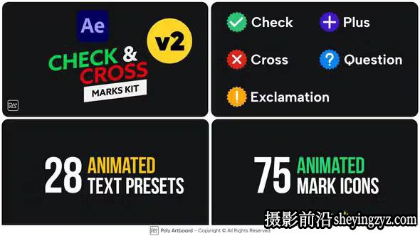 AE模板-对错符号标记图标动画模版 Check &amp;amp; Cross Marks Vol.2
