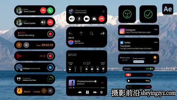 AE模板-iPhone手机灵动岛动画Phone Notification &amp;amp; Dynamic Island UI