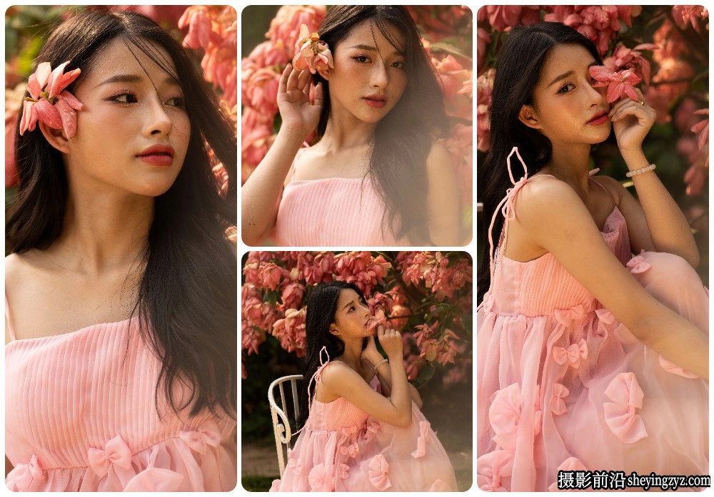 粉裙户外少女写真高清摄影原片7张素材
