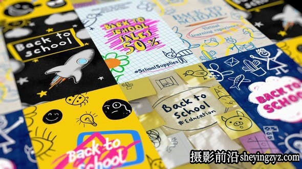 AE模板-卡通涂鸦竖屏动画模板 Back2School Doodles Verti...