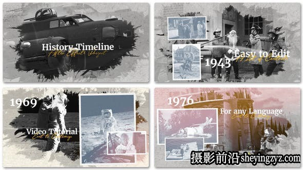 AE模板-水墨图片相册片头模板 History Timeline Slideshow