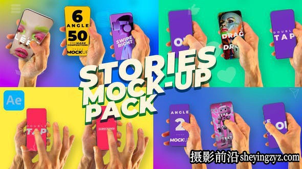 AE模板-手持手机滑动点击动画模板 Stories Mockup Pack