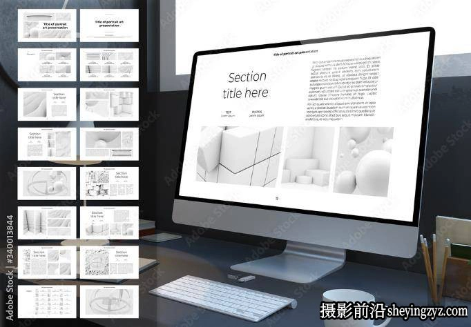 黑白数字演示布局InDesign模板