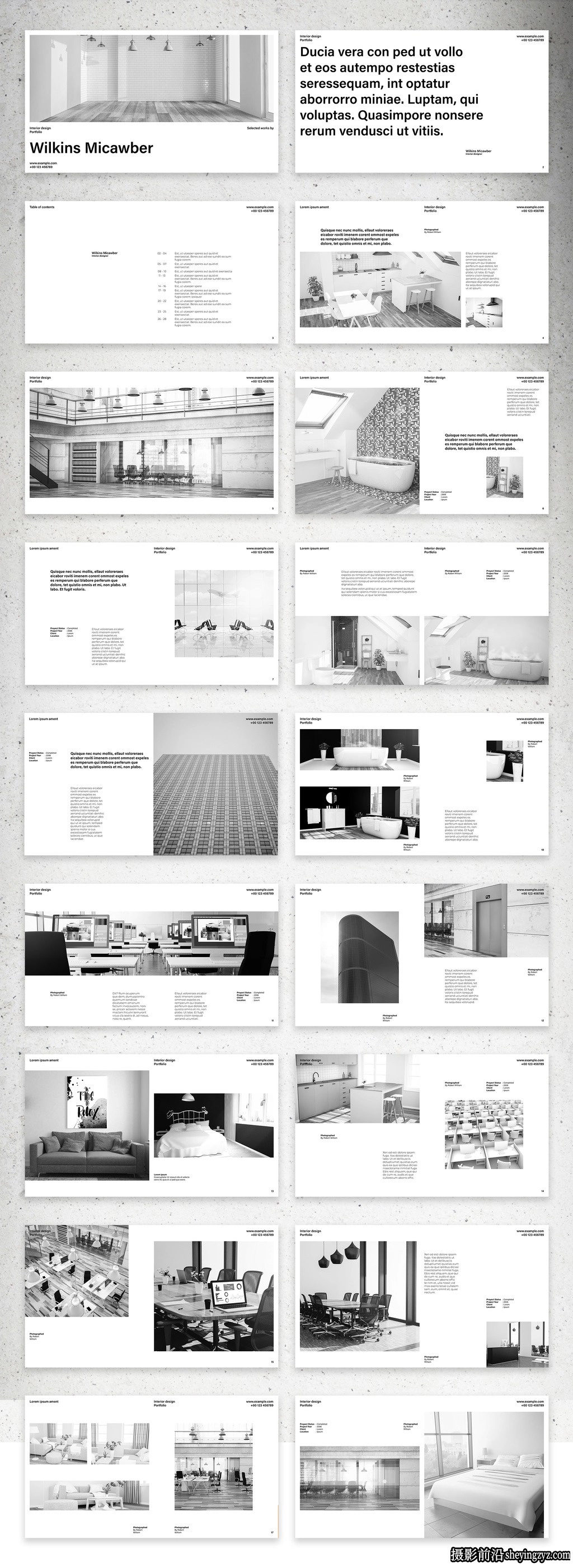 黑白组合数字演示布局InDesign模板