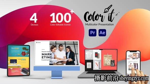 AE/PR模板-手机电脑平板展示模板 Color it – Multicolor Web and App