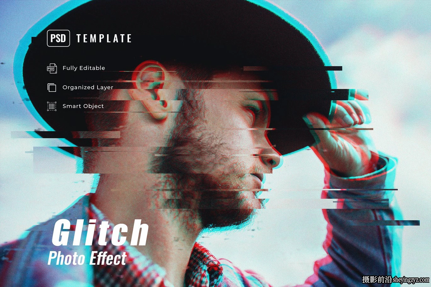 故障毛刺照片效果智能预设模版 Glitch Photo Effect