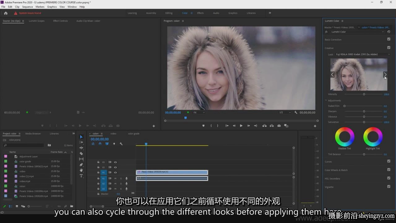 Premiere Pro 2022 Lumetri色彩校正和分级调色教程-中英字幕