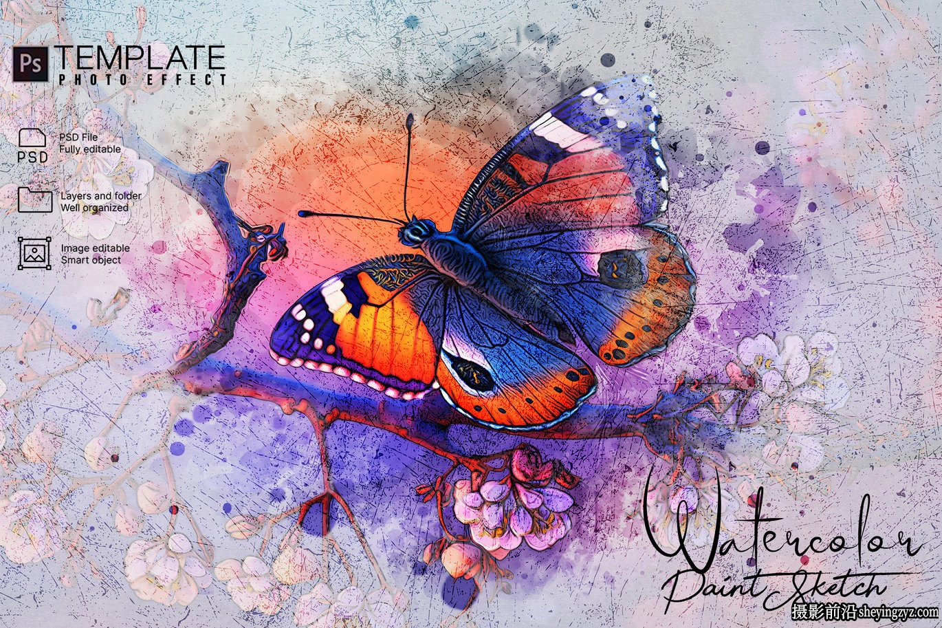 水彩颜料素描照片智能模版 Watercolor Paint Sketch Photo Effect