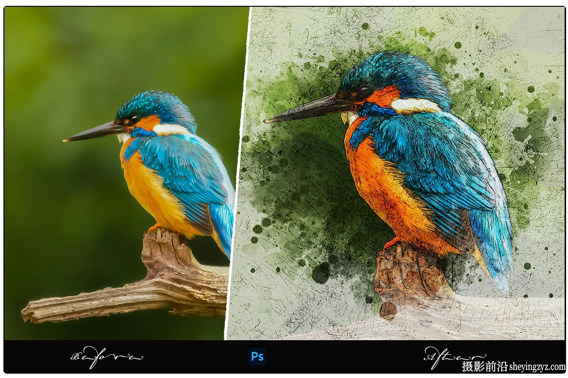 水彩颜料素描照片智能模版 Watercolor Paint Sketch Photo Effect