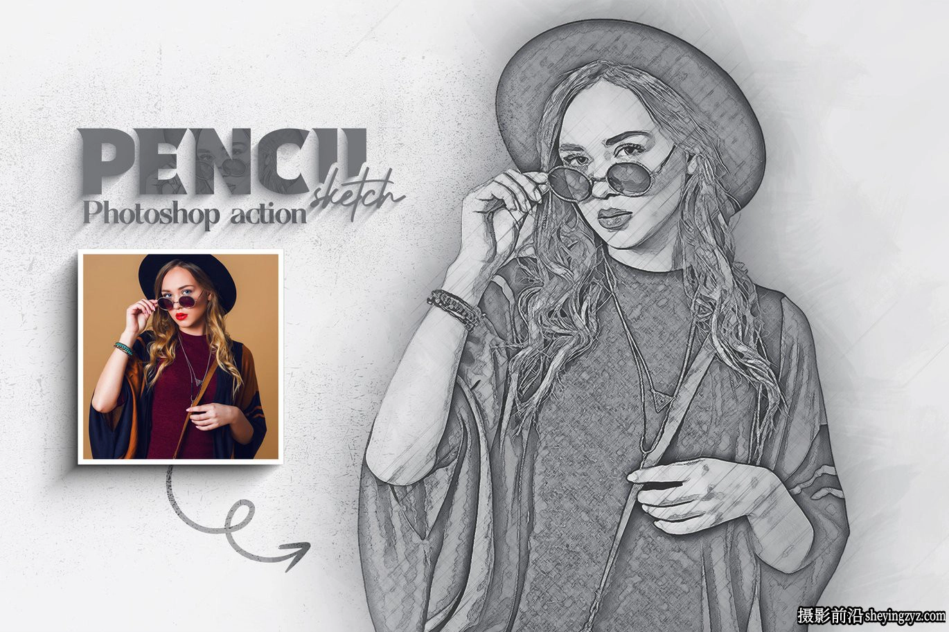 铅笔画素描特效PS动作 Pencil Sketch Photoshop Effect