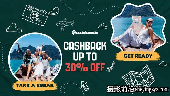 AE模板-卡通元素旅游视频片头 Travel Slider Promo