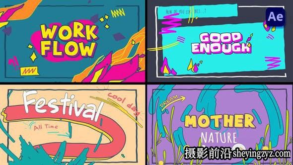 AE模板-卡通背景图形Logo动画 Cartoon Logo Text Opener