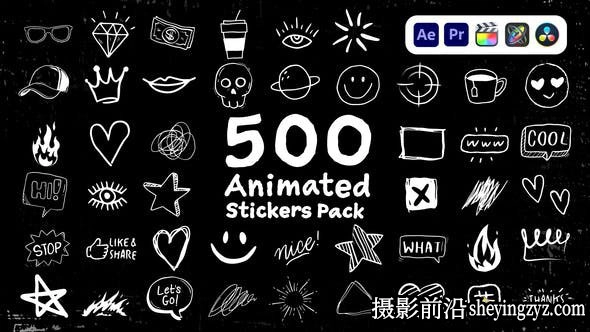 AE模板-500组手绘涂鸦图标贴纸动画视频素材 Animated Stickers