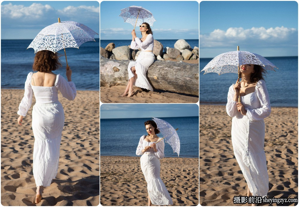 海边白裙美女旅拍写真人像摄影RAW原图练习素材14张