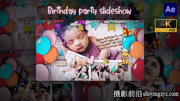 AE免费模板-4K儿童生日照片相册片头模版 Birthday Party Slideshow