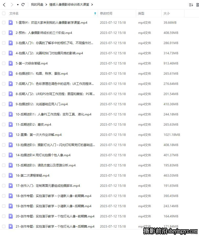 麻雀大人-情感人像摄影综合训练大课堂25课完整版