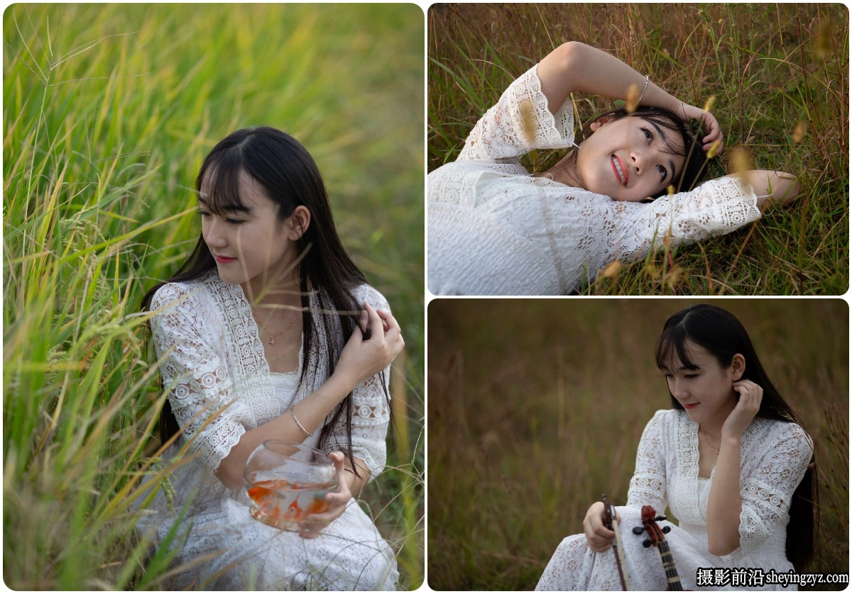 稻田外景小提琴美女摄影RAW原图练习素材241张