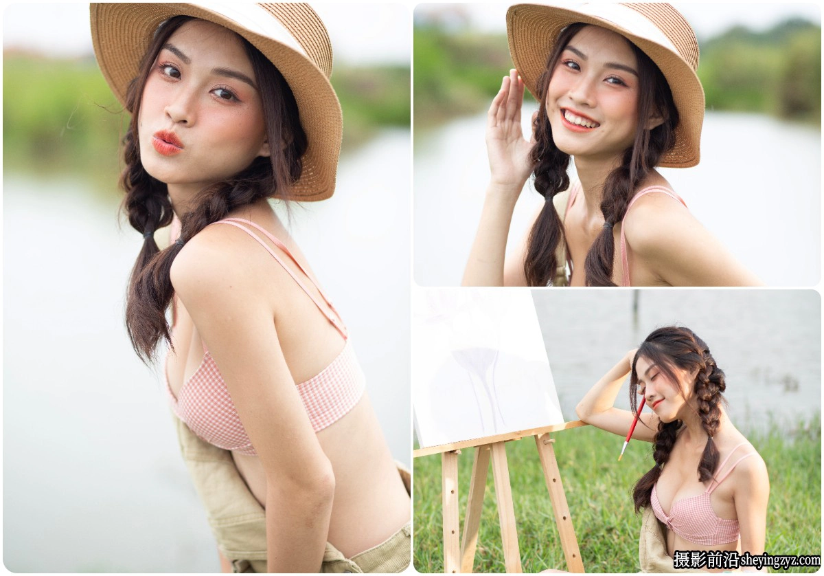 户外写生小清新画画的美女摄影免费RAW修图练习素材4张