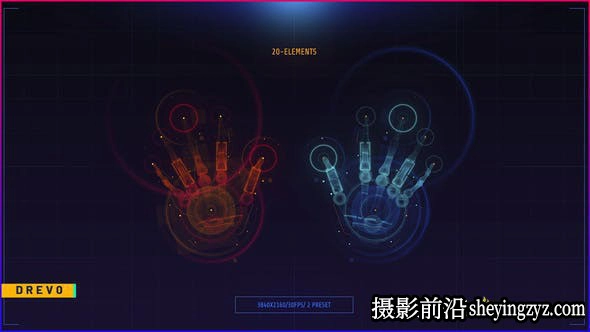 AE模板-手掌扫描HUD动画模版 HUD UI SCREEN 2 Hands SCAN