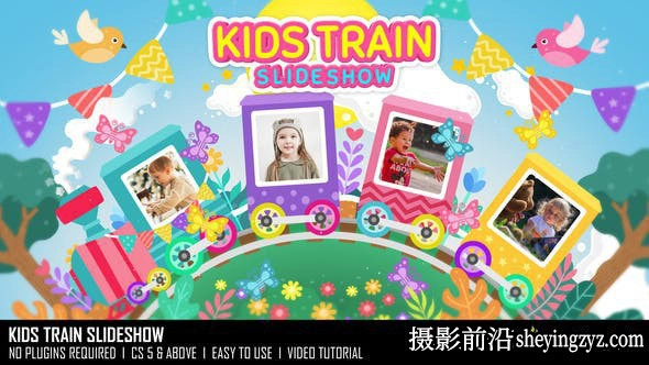 AE相册模板-卡通儿童相册动画片头模版 Kids Train Slideshow