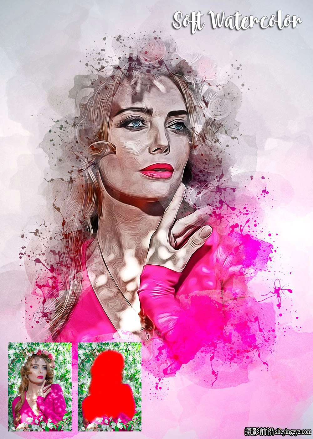 柔和水彩画PS动作 Soft Watercolor Photoshop Action(附视频教程)