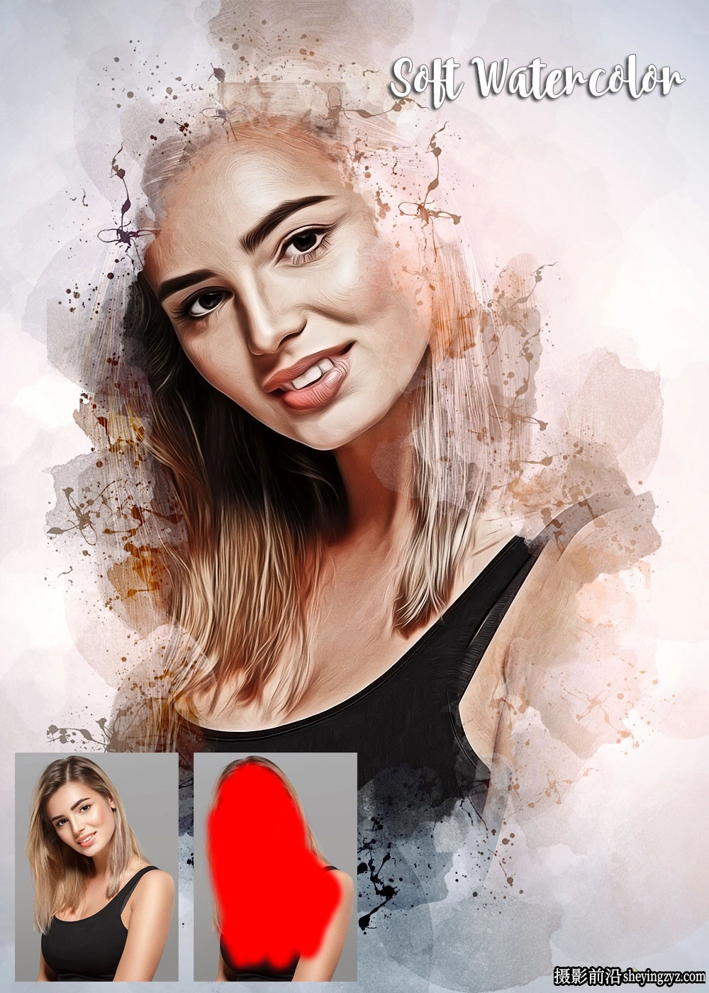 柔和水彩画PS动作 Soft Watercolor Photoshop Action(附视频教程)